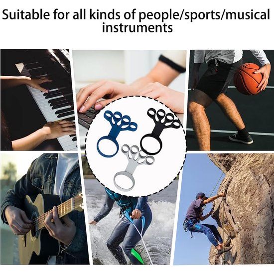 Handtrainer vingertrainer, 3 stuks siliconen handgrip-trainer, sterke vingerweerstandsbanden, vingerextensor voor gitaar, piano en klittenband, 3/4/5 kg