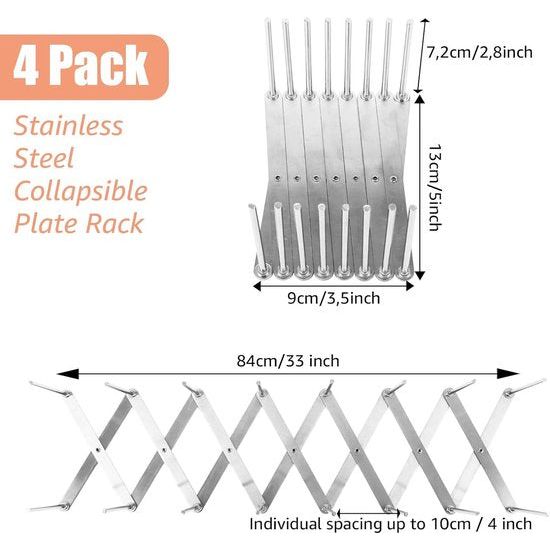 Set van 4 verstelbare potdekselhouders, roestvrijstalen dekselhouder, bordenhouder, multifunctionele spareribhouder, bordenstandaard voor keukengrill, 9 cm - 84 cm, in lengte verstelbaar