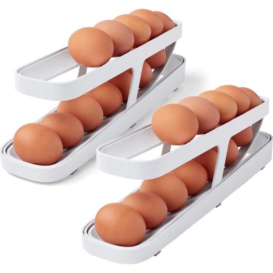 2 stuks eierhouder voor koelkast, 2-laags eierdispenser, automatisch rollende eiercontainer, eierrek, eieropslag voor koelkast, eierhouder voor rollende eiercontainer