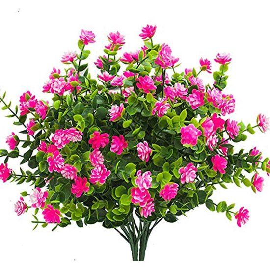 Kunstbloemen 4-pack UV-bestendige groene struikplanten binnen buiten hangende plantenbak decoratie huis tuin (roze)
