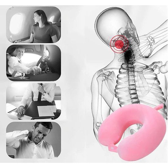 Reiskussen Nekkussen, Nekkussen van traagschuim, Steunkussen, Comfortabel voor de nek, voor reizen, auto, vliegtuig, bus (roze)