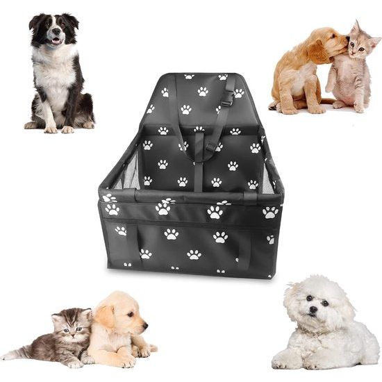 Hondenautostoel, 40 x 34 x 25 cm, hondenstoel auto met veiligheidsgordel, ademend, opvouwbaar, voor kleine tot honden, hondenautostoel, waterdicht, met vezelsteunstang voor autobescherming