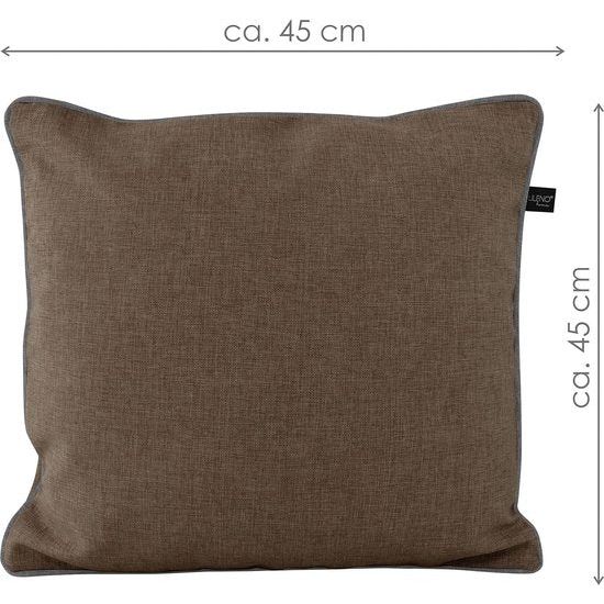 Kussen voor buiten, kussenhoes 45x45 cm [bruin + grijze bies] set van 2 kussenhoezen [zonder vulkussens] - waterafstotende kussenhoezen met ritssluiting, lounge kussenhoezen