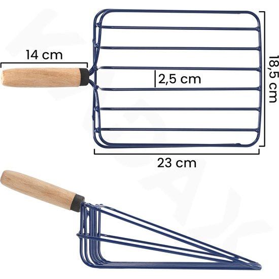 KADAX - Kolenschep/Groenteschep van metaal, 37 x 18,5 cm - kleine schep met handvat van hout, groente en kolen - draadvork, strooischep, aardappelvork, schep voor groenten