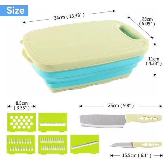Multifunctionele snijplank, 9-in-1 opvouwbare snijplank, snijplankset met groentesnijder, draagbare afvoermand voor kampeeraccessoires, outdoor, festivals