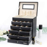 Seelux make-up-doos, sieradendoos, verkrijgbaar in verschillende maten, zwart-wit, zwart, 5 schuiflades