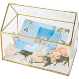Glazen bruiloftskaartenbox, 25 cm, handgemaakte gouden terrarium, glazen doos voor bruiloften, recepties, tafeldecoratie, cadeau