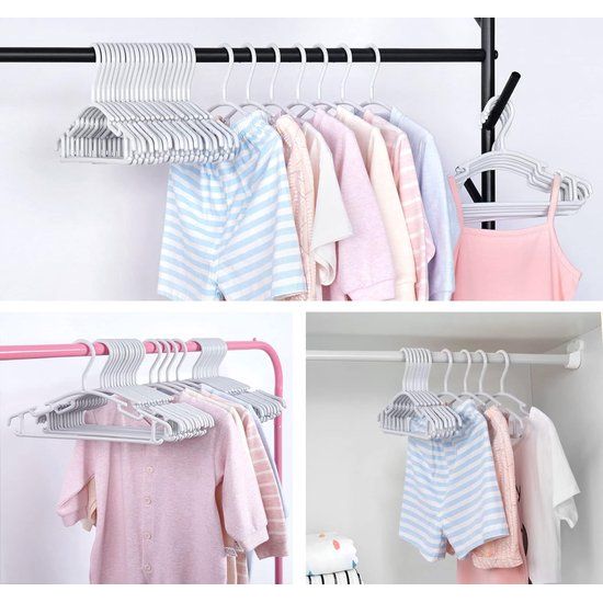 36 stuks kleerhangers kinderkleerhangers, set babykleerhangers van kunststof, opbergkast, kledinghangers, 27 cm, voor peuters en baby's, grijs