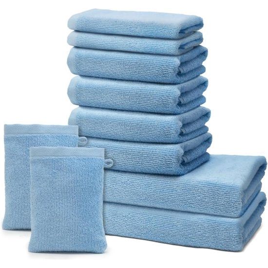 Badset - 2 Badhanddoeken 70 x 140 cm + 4 Handdoeken 50 x 100 cm + 2 Gastendoekjes 30 x 50 cm + 2 Washandjes 15 x 20 cm Katoen - 500 g/m² - Lichtblauw