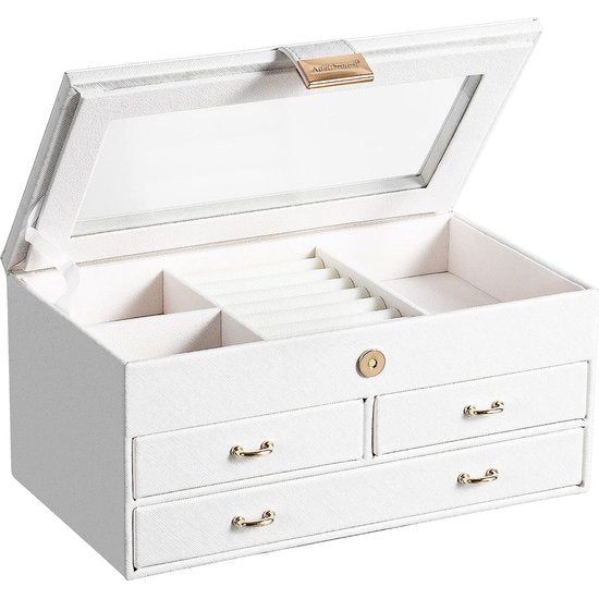 Sieradendoos, juwelenkistje met 2 laden, PU-leer, voor ringen, armbanden, oorbellen, fluwelen voering