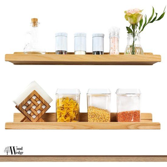 Set van 2 zwevende wandplanken, rustieke houten rekken met lip, kinderboekenplanken, foto- en fotorek voor slaapkamer, woonkamer, badkamer, keuken, kantoor (natuurlijk, 60 cm)