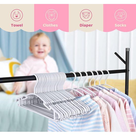 36 stuks kleerhangers kinderkleerhangers, set babykleerhangers van kunststof, opbergkast, kledinghangers, 27 cm, voor peuters en baby's, grijs