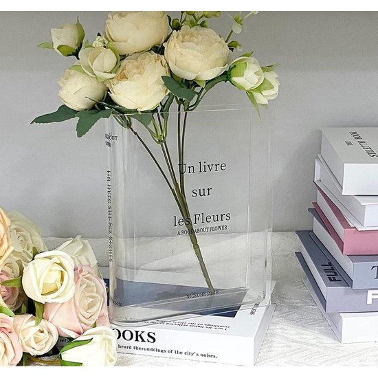 Boekenvaas, Heldere Boekenvaas, Tulpenvaas, Tafeldecoratie, Bloemenvaas, Kleine Vazen voor Tafeldecoratie, Heldere Boekenvaas, Bloemenvaas van helder acryl voor bloemen of kunstbloemen