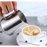 Melkkannetje, melk pitcher 350ml / 12 fl.oz. melkkan van roestvrij staal, melkschuimkannetje melk opschuimen voor cappuccino en latte stijl, zilver
