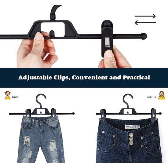 Broekhanger, kleerhanger met haken, ruimtebesparend, antislip rokhanger van kunststof, voor broeken, sokken, rokken (12 stuks)