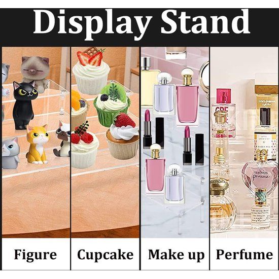 Acryl display standaard, 4 niveaus, acryl display, riser rek, transparante acrylstandaard, trap, acryl display, rek, presentatiestandaard met schroeven voor verzamelobject, figuur, cupcake, dessert