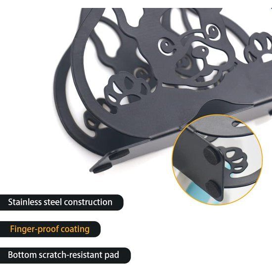 Leuke servethouder voor tafel, kantoor, keuken en thuis (Bulldog, metaal, zwart)