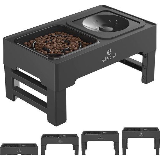 Verhoogde hondenkom: 2-in-1 lekvrije opvouwbare waterbak & langzame voerbak met 4 in hoogte verstelbare voerbak voor grote, middelgrote kleine honden en huisdieren thuis