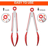 Keukentang roestvrij staal, 22,4 cm, barbecue-tang, keukentang van siliconen, levensmiddelenkwaliteit, met slot en antislip handgreep, keukengerei-accessoires voor pasta, vlees, gehaktballen