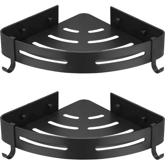 Shower Shelf No Drilling Corner - Shower Shelf No Drilling Black Matt - Shower Shelf Corner Bathroom Organiser Bathroom Shelf with Strong Adhesive, Aluminium Corner Shelf Bathroom Pack of 2