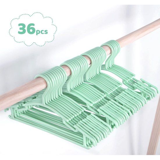 36 stuks kleerhangers kinderkleerhangers, set babykleerhangers van kunststof, opbergkast, kledinghangers, 27 cm, voor peuters en baby's, groen