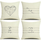 Kussenslopen 4 stuks 40x40 linnen mix kussensloop hart bankkussenovertrek set "Love Laugh Live" kussenhoezen crème decoratief kussen