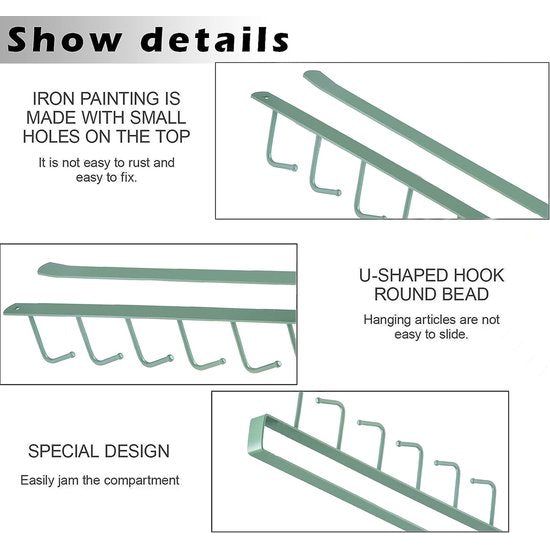 Bekerhouder, kastinzetstuk, mokkenrek, haken zonder boren, haakframe, kopjes, keukenorganizer, onder plank, kopjes, ophangplank, bekerhouder voor stropdassen, riemen, sjaals (2 stuks)