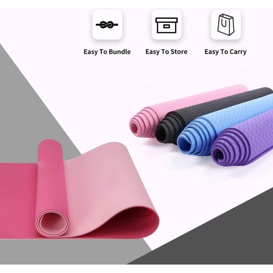 Yogamatten voor dames antislip gestructureerde oppervlakken gymnastiekmat yogamat dik 6 mm met draagriem TPE oefenmat voor yoga pilates gymnastiek (183 x 61 cm)