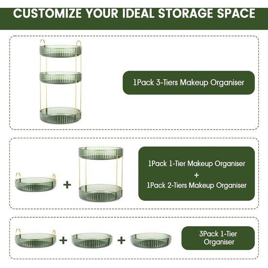 Make-uporganizer, 360 graden draaibaar, multifunctionele huidverzorgingsorganizer, cosmetica, opslag voor make-uptafel, badkamer, slaapkamer, 1 laag, groen