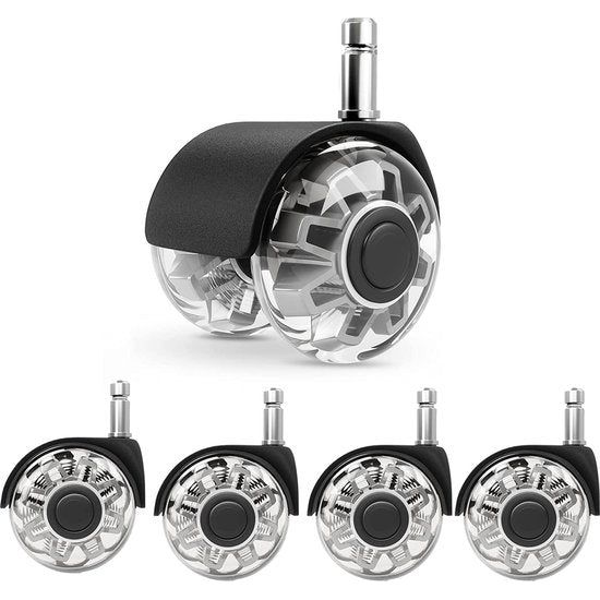 bureaustoelwielen (1000 kg), 11 x 22 mm, wielen voor bureaustoelen, bewegende en stille wielen voor harde vloeren, bureaustoelwielen voor gamingstoelen, geschikt voor elke vloer, geen krassen (set van 5)