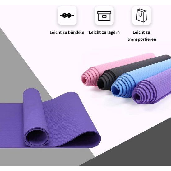 yogamatten voor dames antislip gestructureerde oppervlakken gymnastiekmat yogamat dik 6 mm met draagriem TPE oefenmat voor yoga pilates gymnastiek (183 x 61 cm)