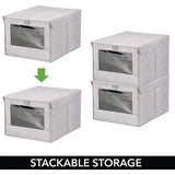 mDesign - Opbergboxen in 2-delige set - bergruimte voor kledingkast - voor slaapkamer en babykamer - groot/met deksel en zichtvenster/stof/kubusvormig - grijs