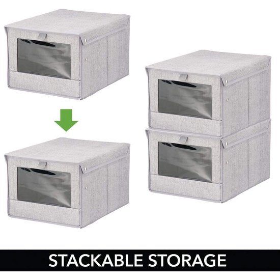mDesign - Opbergboxen in 2-delige set - bergruimte voor kledingkast - voor slaapkamer en babykamer - groot/met deksel en zichtvenster/stof/kubusvormig - grijs