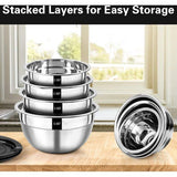 Mengkomset, roestvrij stalen kommen, 7-delige set met luchtdichte deksels, stapelbaar, vaatwasmachinebestendig, maat 5, 3,5, 2,5, 2, 1,5, 1, 0,67 QT, ideaal voor mengen en serveren