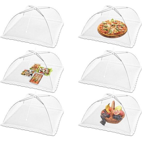 Materiaal Vliegenkap, 6-pack opvouwbare fruitmand met vliegenbeschermhoes Kappen voor voedselinsecten die fruitnet eten (44x44x30 cm, wit)