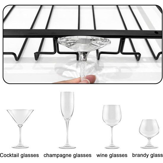 Wijnglashouder, metalen wijnglashouder, rek hangend wijnglazenrek met 4 rijen houder, houdt 8-12 wijnglazen voor familie, restaurant, hotelbar