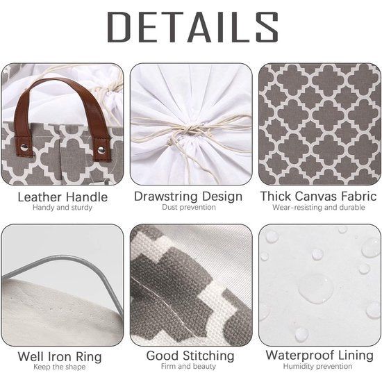 Opbergmand, Marokkaans roosterpatroon, canvas, opvouwbaar, geometrisch ontwerp, opbergmand met trekkoord en kunstleren handgrepen, 41,9 x 29,2 cm, waterdichte binnenkant