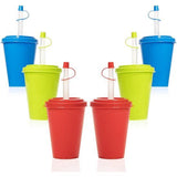 Drinkbekerset met rietje en deksel, herbruikbare 400 ml beker van kunststof, voor kinderen en volwassenen (blauw, groen, rood, set van 6)