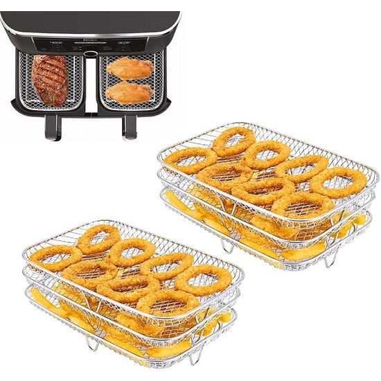 Accessoires voor heteluchtfriteuse, dubbele zone heteluchtfriteuse grillrooster roestvrijstalen stoombootstandaard met 3 lagen, multifunctionele stapelbare accessoires compatibel met Ninja Foodi