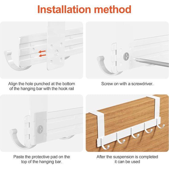 Deurkapstok met 5 haken, kapstokken voor deur zonder boren, deurhaken voor keuken, badkamer, woonkamer en hal (wit)