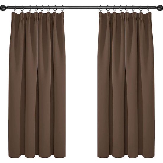 Gordijnen ondoorzichtig plooiband gordijn gordijn verduistering, 138 x 168 cm (hoogte x breedte), bruin, set van 2