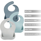 3-delige siliconen slabbetjes voor baby's voor jongens en meisjes, waterdichte slabbetjes met opvangbak, instelbaar afwasbaar, babyslabbetje, siliconen slabbetje met grote zak voor het