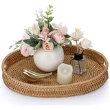 Ovaal rotan dienblad Decoratief displayblad met handvat Tafelorganisatorbak voor koffiedranken Vanity Thee Kaarsornament (35x26cm)