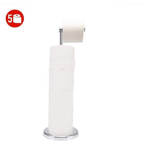 Toiletrolhouder, staat, bovenvlakte behandeling van verchroomd staal, toiletrolhouder dispenser met witte vloer, 19 x 19 x 55 cm, voor badkamerkamer, bovenverdieping 13 cm