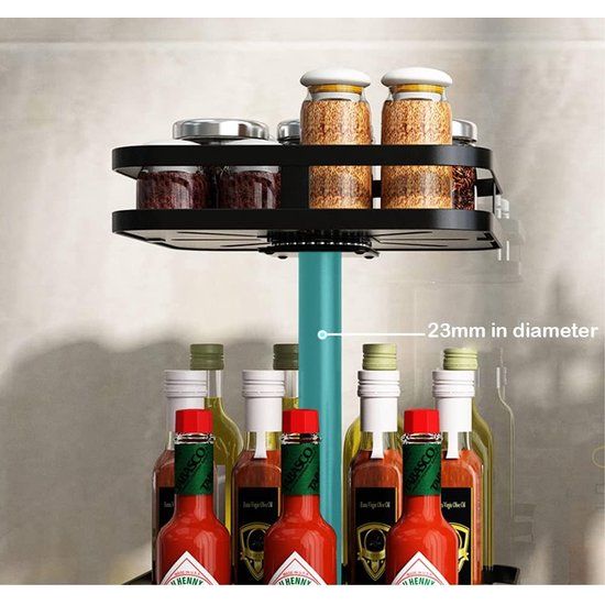 Kruidenrek Draaibaar Zwart Roterend Kruidenrek Keukenplank Werkblad Hoekplank Keuken Kruidenrek Staand Geen boren Lazy Susan (vierkant, 2 lagen)