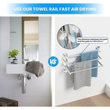 Towel Rail, No Drilling, Stainless Steel Towel Holder, Extendible 37-70 cm, Bathroom Towel Holder, 3 Bars with Hooks, Self-Adhesive Wall Mounted Towel Holder for Bathroom, Kitchen, Wall,