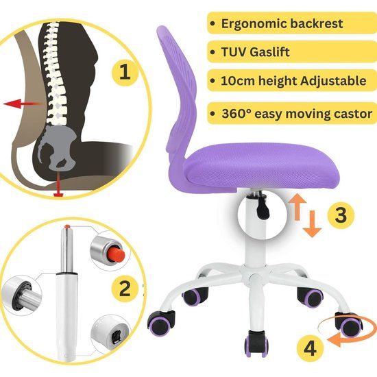 bureaustoel, computerstoel, stoffen zitting, bureaustoel, draaistoel, zonder arm, violet