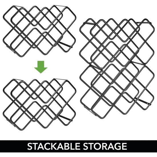 Set van 2 wijn- en flessenrekken - Mooi metalen wijnrek met 3 niveaus voor maximaal 16 flessen - Vrijstaande wijnflessen of andere dranken - Zwart