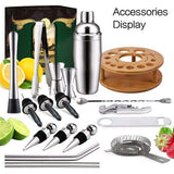 CGPN  Cocktail Shaker Set – 19 delige roestvrijstalen bartensil set met roterende bamboe standaard – perfecte barset tools voor een fantastische drankmix ervaring