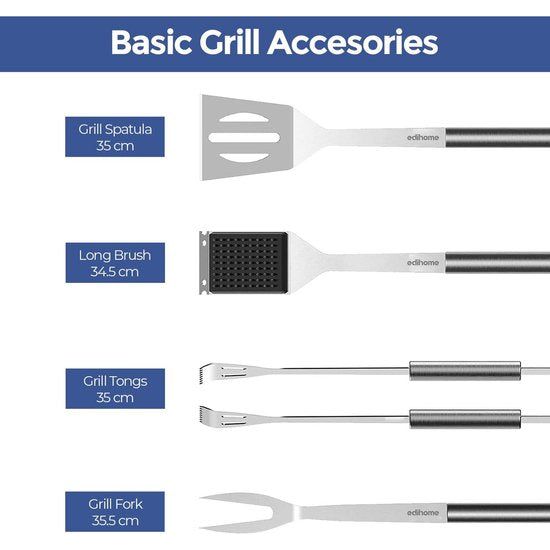 barbecuebestek, barbecueaccessoires, 25-delige accessoireset, professionele set, roestvrij staal, cadeaus voor mannen, met koffer voor grillrooster, premium